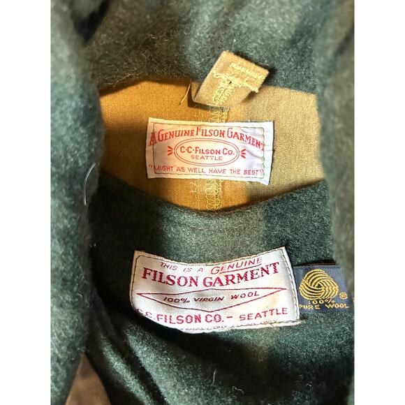 VTG CC Filson Tin Cloth Oil Waxed Duster Coat Mens Size 42 Brown W/ Wool Vest - Picture 3 of 10